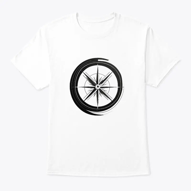 A black and white compass design